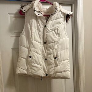 Women's Cream Puffer Vest with Removable Hood